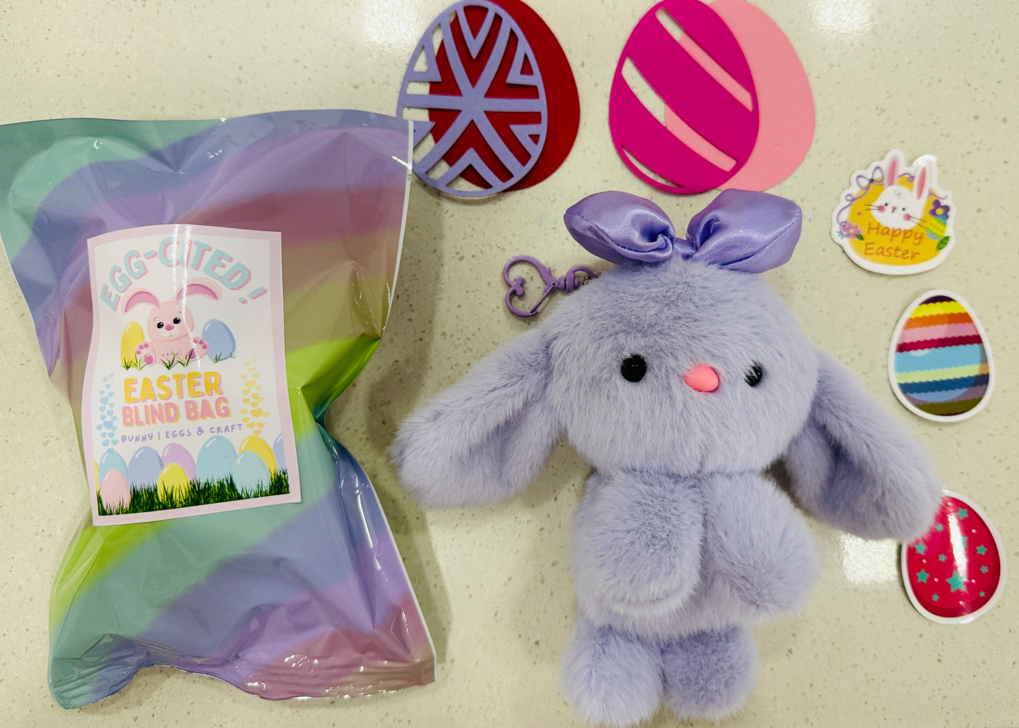 VCrafties Easter Egg-cited blindbags (each blind bag comes with a bunny keychain , 4 handmade egg crafts and 3 stickers)