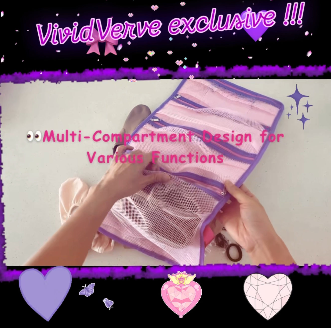 VividVerve Pinkly Purply Collection multi-compartments shoebag /organiser
